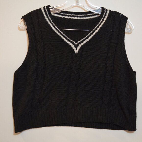 SHEIN 100% Acrylic Black-White V-Neck Knit Vest Girls' M - Picture 1 of 4
